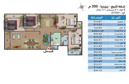 شقة - 5 غرف نوم - 3 حمامات للبيع في شارع غاربو بك - زيزينيا - حي شرق - الاسكندرية